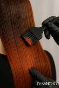 Técnica de coloración capilar aplicada por estilista en peluquería – Desancho Estilistas.