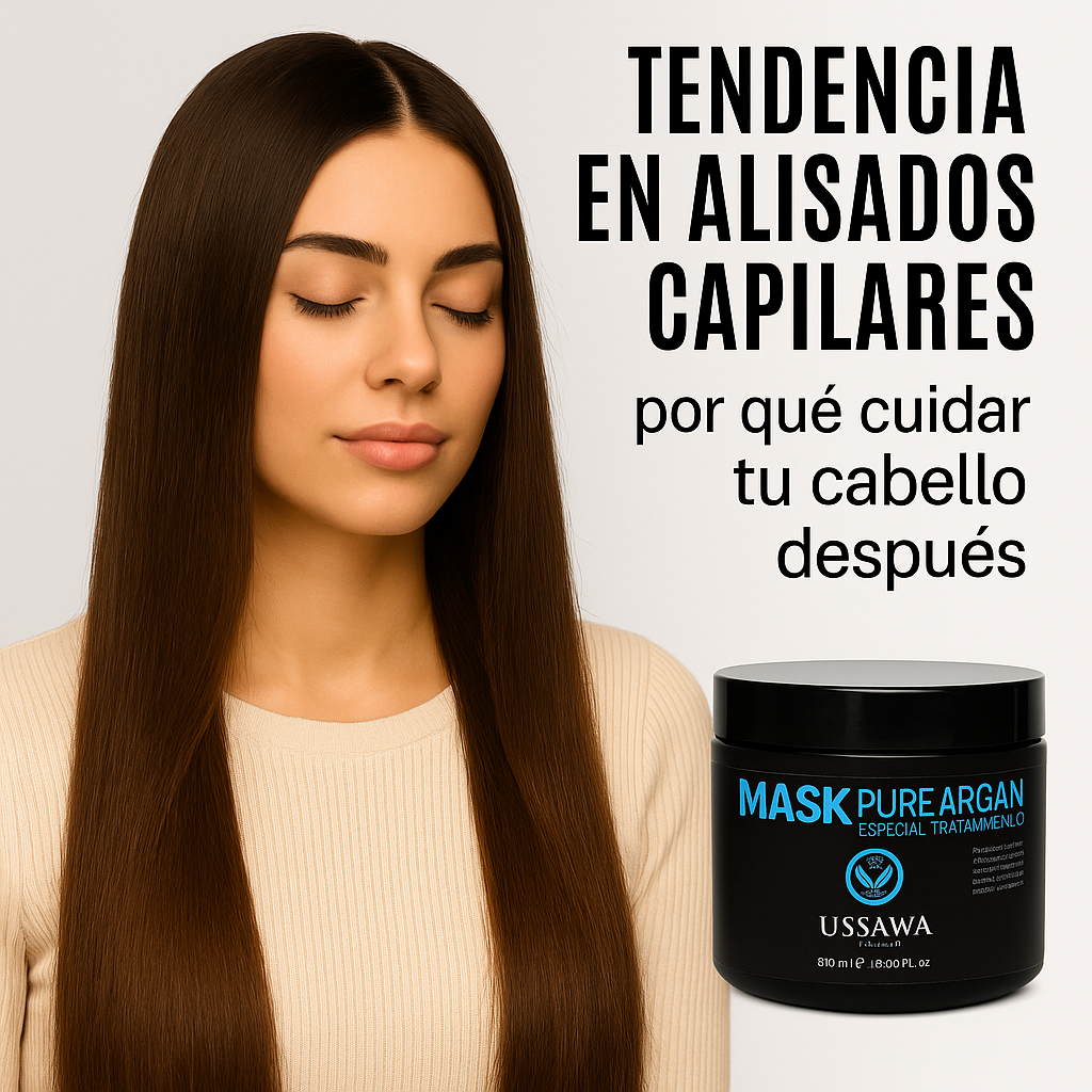 Mujer joven con el cabello liso y brillante representando el cuidado capilar tras un alisado.